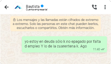 Consulta real por WhatsApp sobre deuda, falta de empleo y cuarentena - Asesoría legal mora tardía
